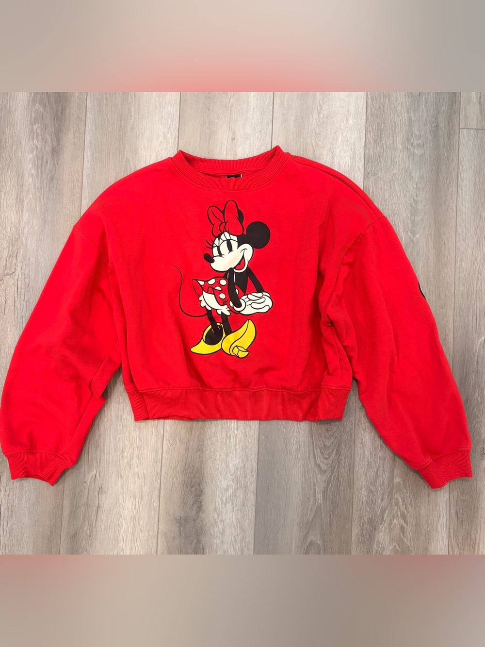 Disney Red Minnie Mouse Cropped Sweatshirt with Yellow Accents Unique